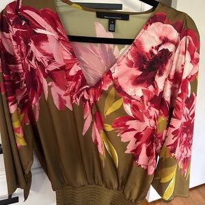White House Black Market Olive Floral Blouse